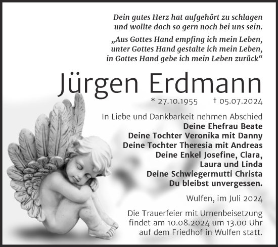 Traueranzeige von Jürgen Erdmann von Trauerkombi Köthen