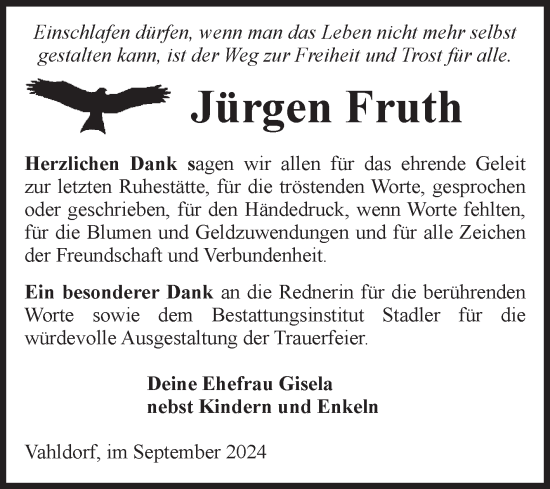 Traueranzeige von Jürgen Fruth von Volksstimme Haldensleben/Wolmirstedt