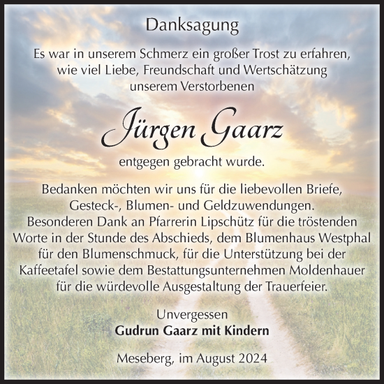 Traueranzeige von Jürgen Gaarz von Volksstimme Altmark Ost