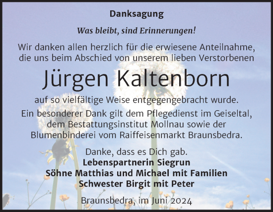 Traueranzeige von Jürgen Kaltenborn von Trauerkombi Merseburg