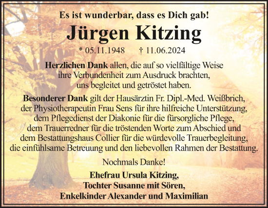 Traueranzeige von Jürgen Kitzing von Trauerkombi Dessau