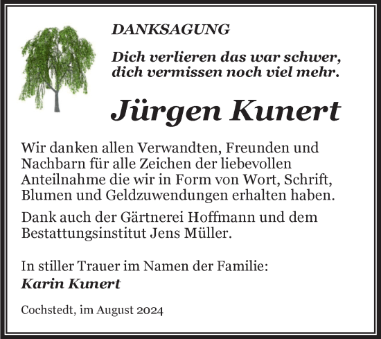 Traueranzeige von Jürgen Kunert 