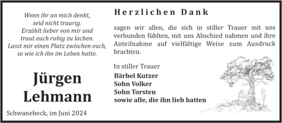 Traueranzeige von Jürgen Lehmann von Volksstimme Halberstadt