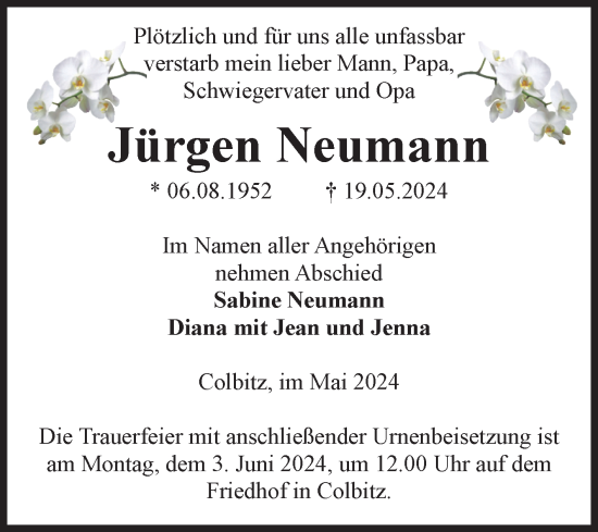 Traueranzeige von Jürgen Neumann von Volksstimme Haldensleben/Wolmirstedt