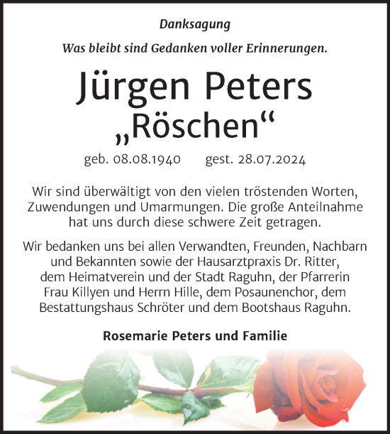 Traueranzeige von Jürgen Peters von Trauerkombi Bitterfeld