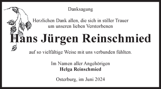 Traueranzeige von Jürgen Reinschmied von Volksstimme Altmark Ost