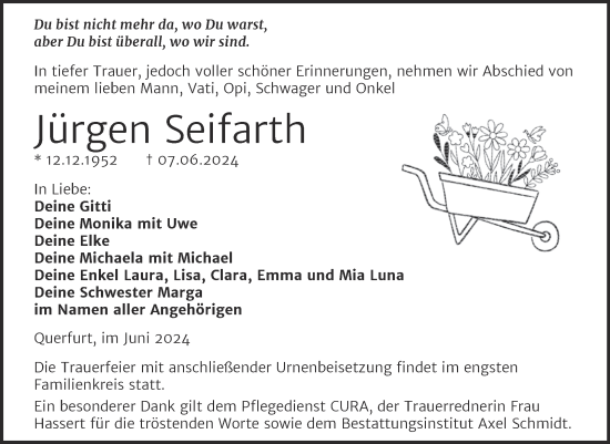 Traueranzeige von Jürgen Seifarth von Trauerkombi Merseburg
