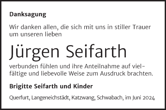 Traueranzeige von Jürgen Seifarth von Trauerkombi Merseburg