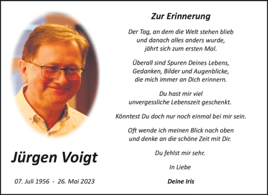 Traueranzeige von Jürgen Voigt von Trauerkombi Bitterfeld