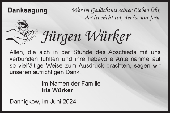 Traueranzeige von Jürgen Würker von Volksstimme Burg/Genthin