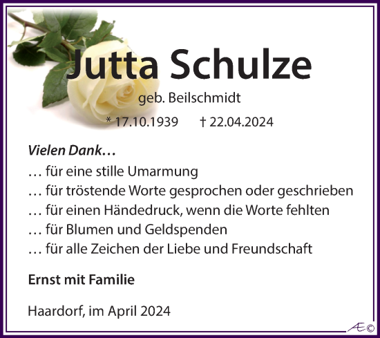 Traueranzeige von Jutta Schulze von Trauerkombi Zeitz
