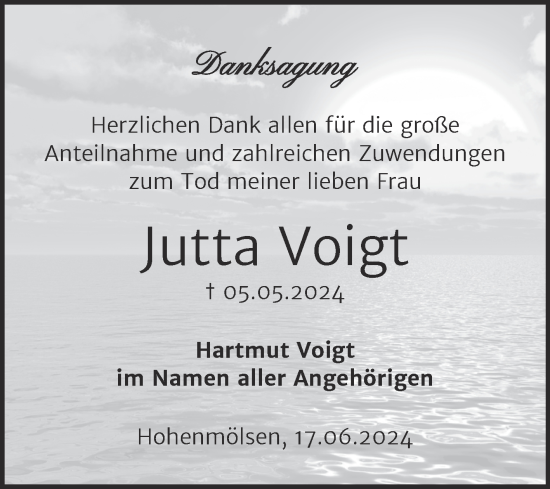 Traueranzeige von Jutta Voigt von Trauerkombi Weißenfels