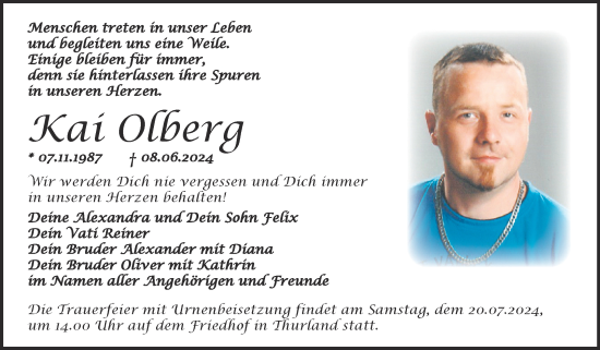 Traueranzeige von Kai Olberg von Trauerkombi Bitterfeld