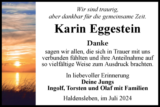 Traueranzeige von Karin Eggestein von Volksstimme Haldensleben/Wolmirstedt