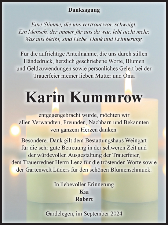 Traueranzeige von Karin Kummrow von Volksstimme Altmark Ost