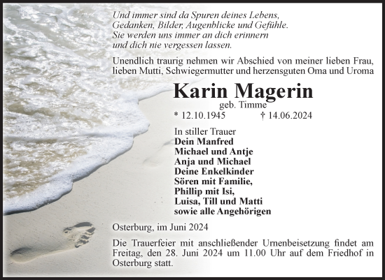 Traueranzeige von Karin Magerin von Volksstimme Altmark Ost