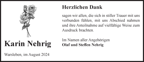 Traueranzeige von Karin Nehrig von Volksstimme Oschersleben/Wanzleben