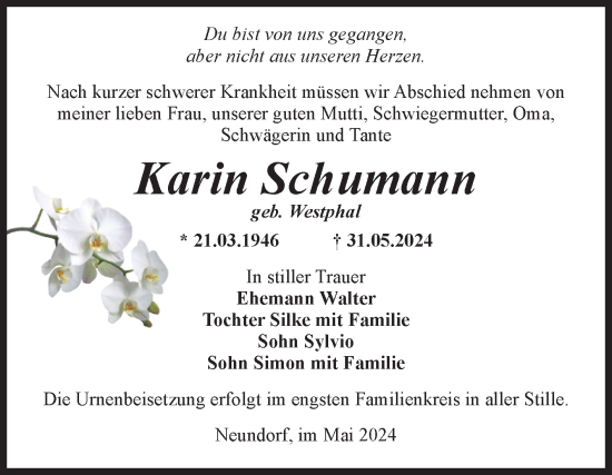 Traueranzeige von Karin Schumann von Volksstimme Staßfurt