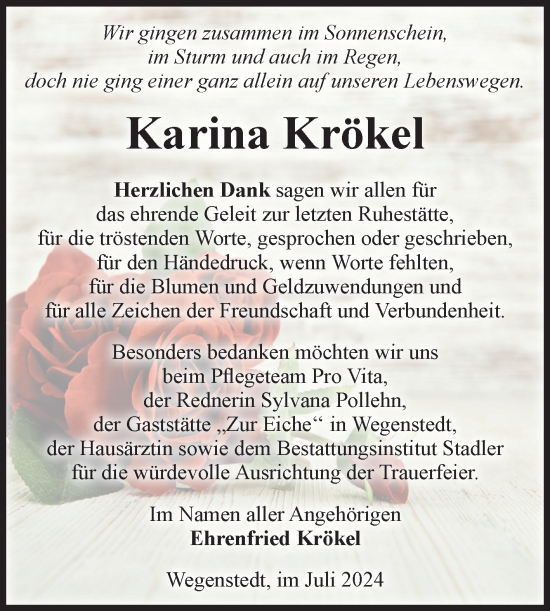 Traueranzeige von Karina Krökel von Volksstimme Haldensleben/Wolmirstedt
