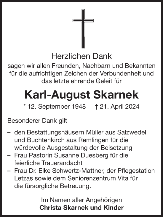 Traueranzeige von Karl-August Skarnek von Volksstimme Altmark West