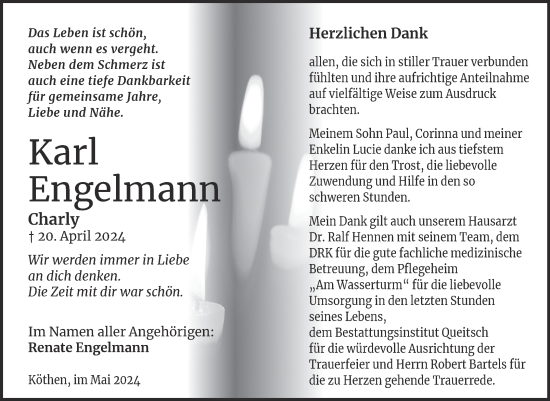 Traueranzeige von Karl Engelmann von Trauerkombi Köthen
