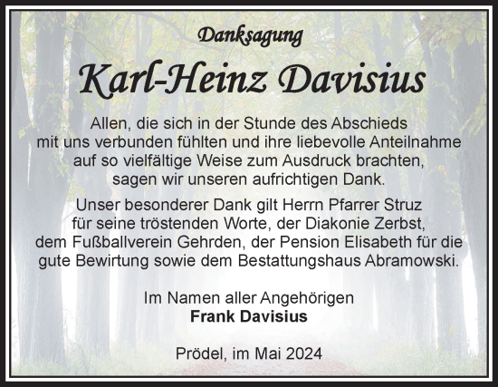 Traueranzeige von Karl-Heinz Davisius von Volksstimme Zerbst