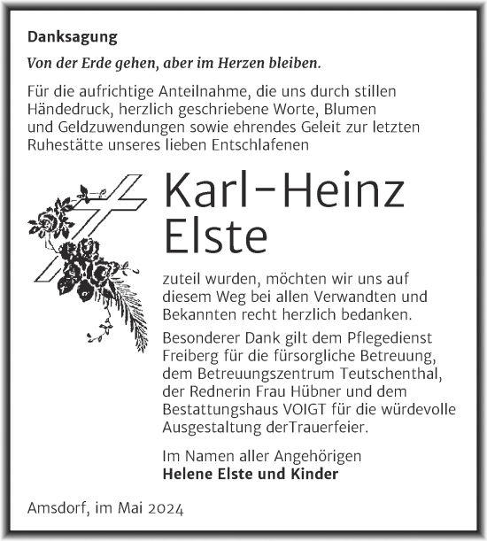 Traueranzeige von Karl-Heinz Elste von Trauerkombi Mansfelder Land