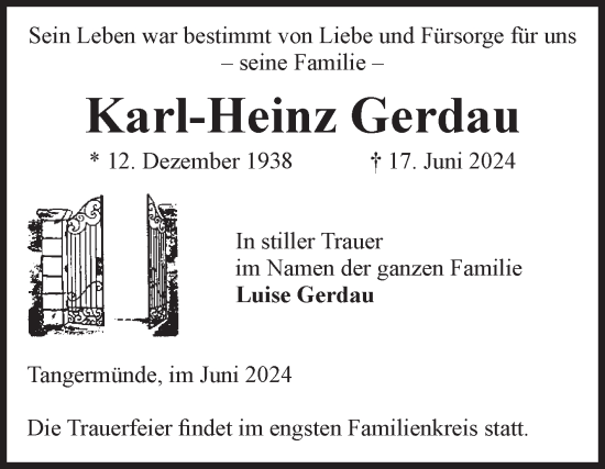 Traueranzeige von Karl-Heinz Gerdau von Volksstimme Altmark Ost