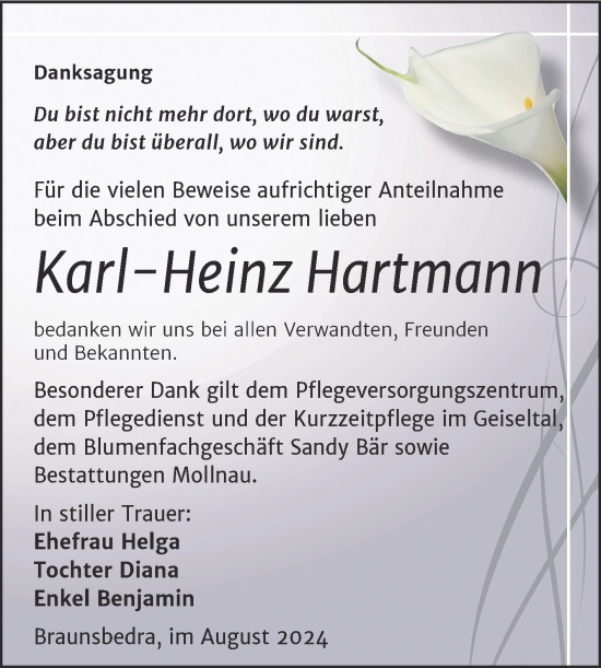 Traueranzeige von Karl-Heinz Hartmann von Trauerkombi Merseburg