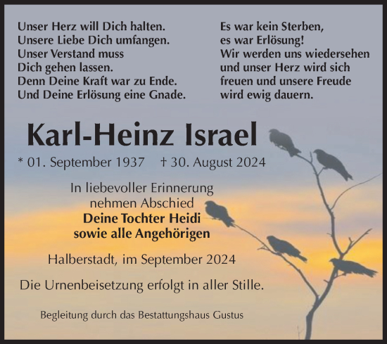 Traueranzeige von Karl-Heinz Israel von Volksstimme Halberstadt