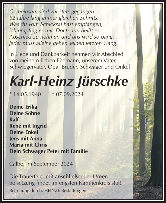 Traueranzeige von Karl-Heinz Jürschke von Volksstimme Schönebeck