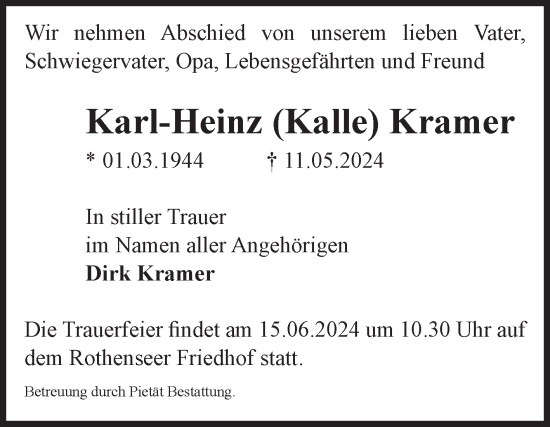 Traueranzeige von Karl-Heinz Kramer von Volksstimme Magdeburg