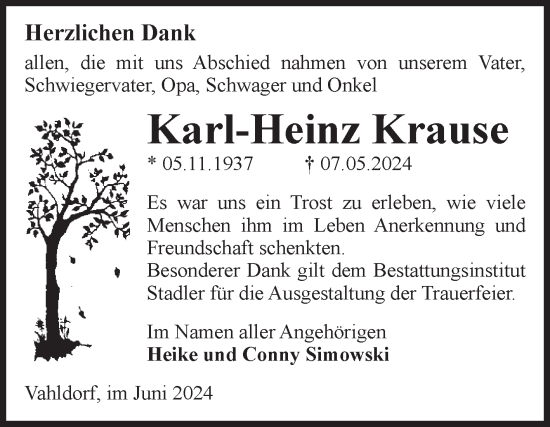 Traueranzeige von Karl-Heinz Krause von Volksstimme Haldensleben/Wolmirstedt