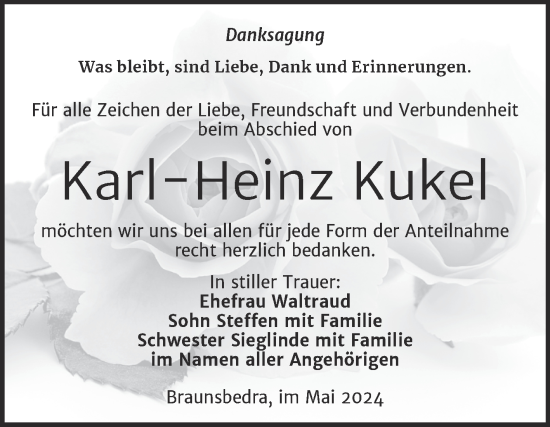 Traueranzeige von Karl-Heinz Kukel von Trauerkombi Merseburg