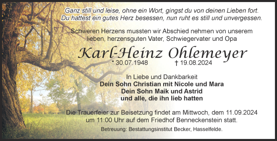 Traueranzeige von Karl-Heinz Ohlemeyer von Volksstimme Wernigerode