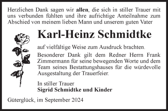 Traueranzeige von Karl-Heinz Schmidtke von Volksstimme Zerbst