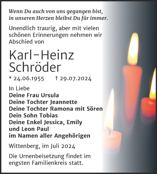 Traueranzeige von Karl-Heinz Schröder von Trauerkombi Wittenberg