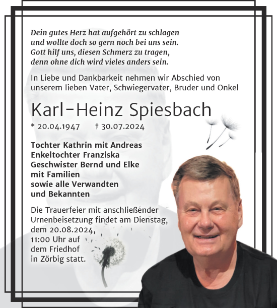 Traueranzeige von Karl-Heinz Spiesbach von Trauerkombi Bitterfeld