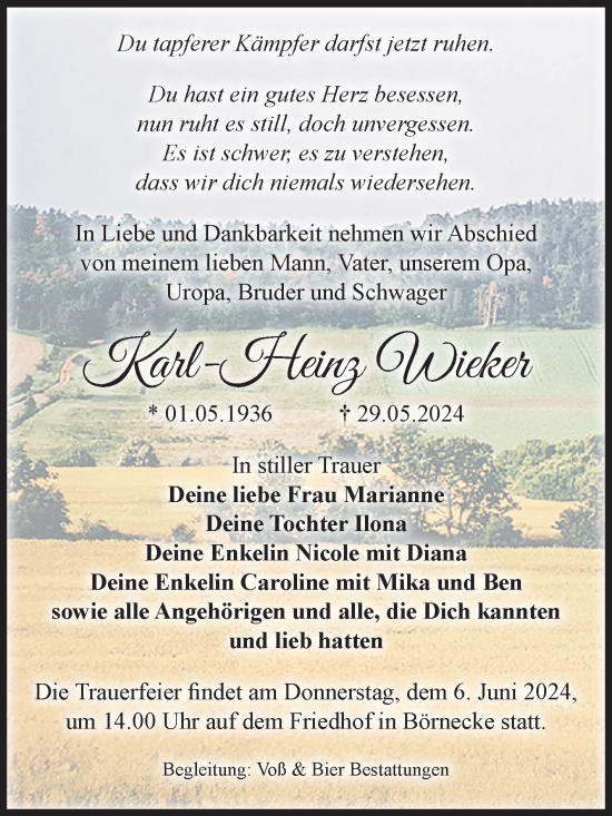 Traueranzeige von Karl-Heinz Wieker von Volksstimme Wernigerode