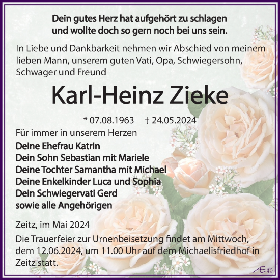 Traueranzeige von Karl-Heinz Zieke von Trauerkombi Zeitz