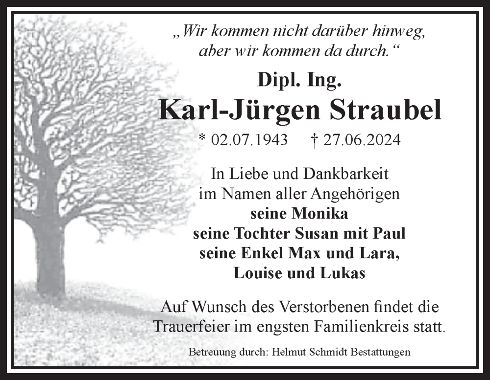  Traueranzeige für Karl-Jürgen Straubel vom 06.07.2024 aus Volksstimme Magdeburg