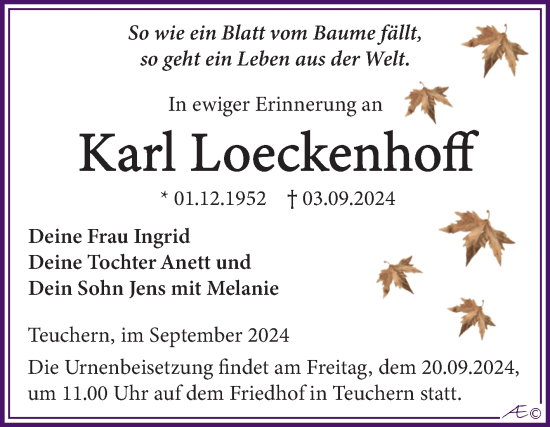 Traueranzeige von Karl Loeckenhoff von Trauerkombi Weißenfels