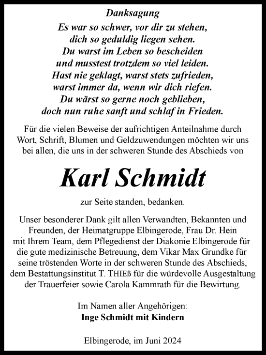 Traueranzeige von Karl Schmidt von Volksstimme Wernigerode
