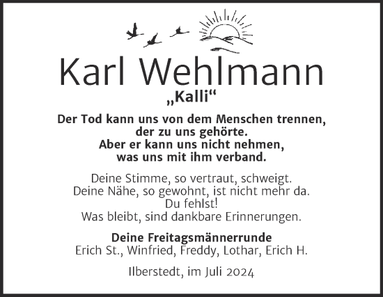 Traueranzeige von Karl Wehlmann von Trauerkombi Bernburg