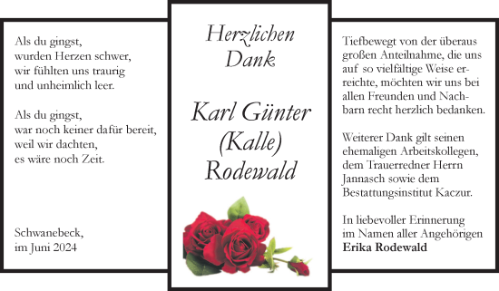 Traueranzeige von Karl Günter Rodewald von Volksstimme Halberstadt