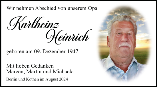 Traueranzeige von Karlheinz Heinrich von Trauerkombi Köthen