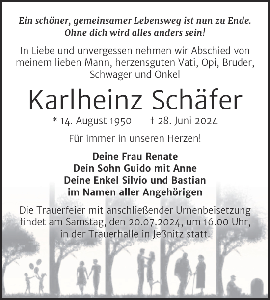 Traueranzeige von Karlheinz Schäfer von Trauerkombi Bitterfeld