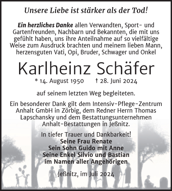 Traueranzeige von Karlheinz Schäfer von Trauerkombi Bitterfeld