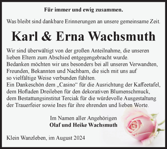 Traueranzeige von Karl und Erna Wachsmuth von Volksstimme Oschersleben/Wanzleben