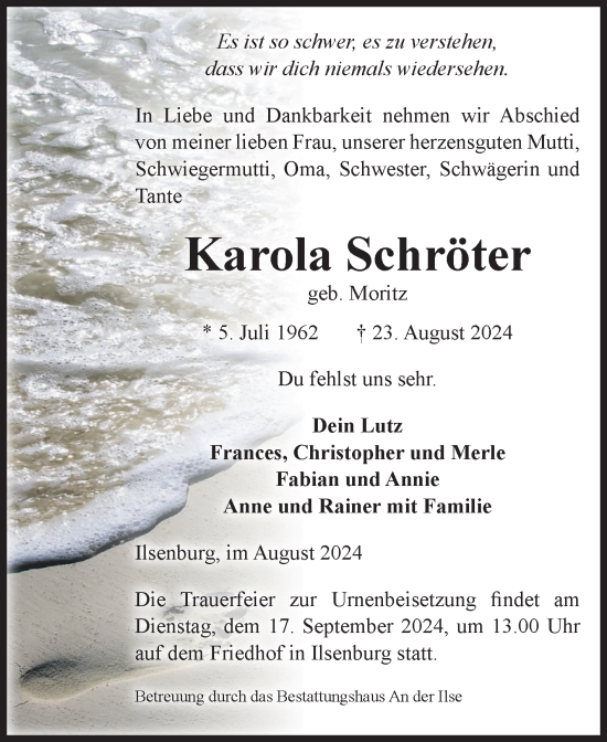 Traueranzeige von Karola Schröter von Volksstimme Wernigerode